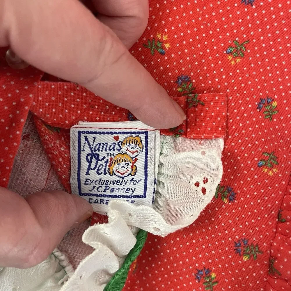 Vintage Nanas Pet JC Penny Red Floral Quilted Bodice Dress Sz 3T - 1980s